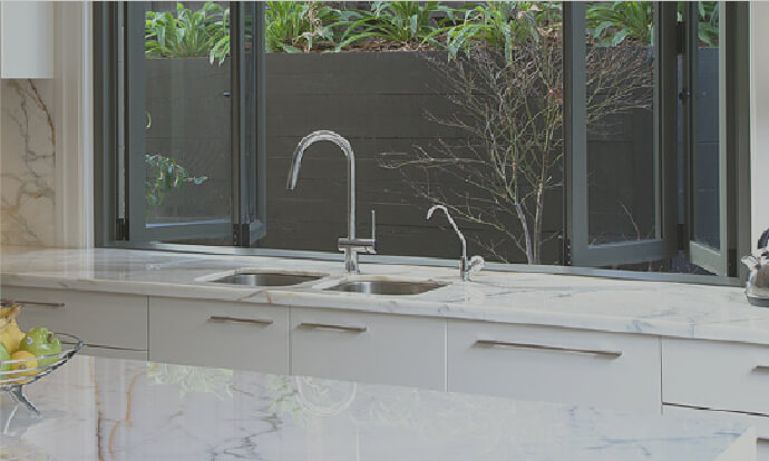 image of an opened up aluminium folding window